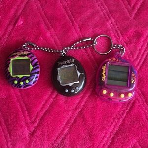 Tamagotchi Digital Pet Keychain Set - Purple, Black, Pink